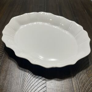 Vintage Loucarte Serving Tray Platter White Ceramic Oval Scalloped Edge Portugal